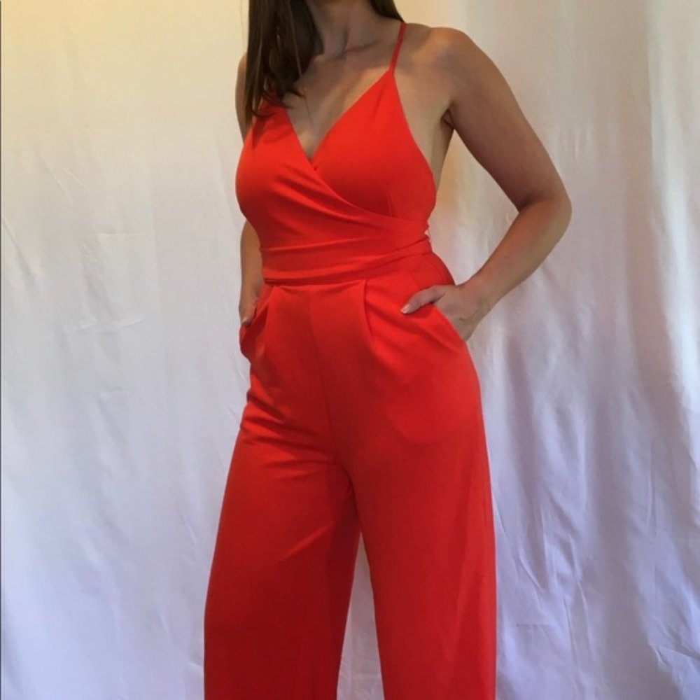 Charlotte Russe Orange Wrap-Front Jumpsuit